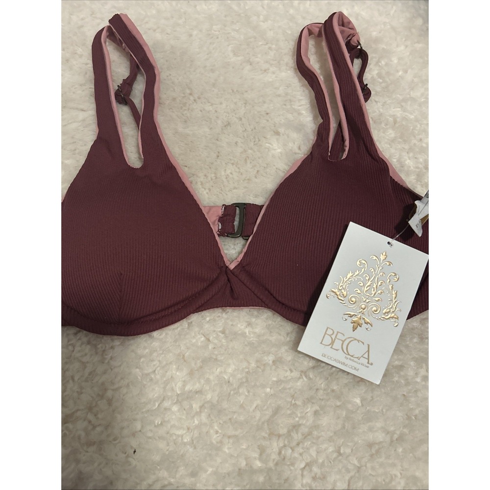 Becca Rebecca Virtue Bra Bikini Swim Top Burgundy Pink Underwire Fine Line Large